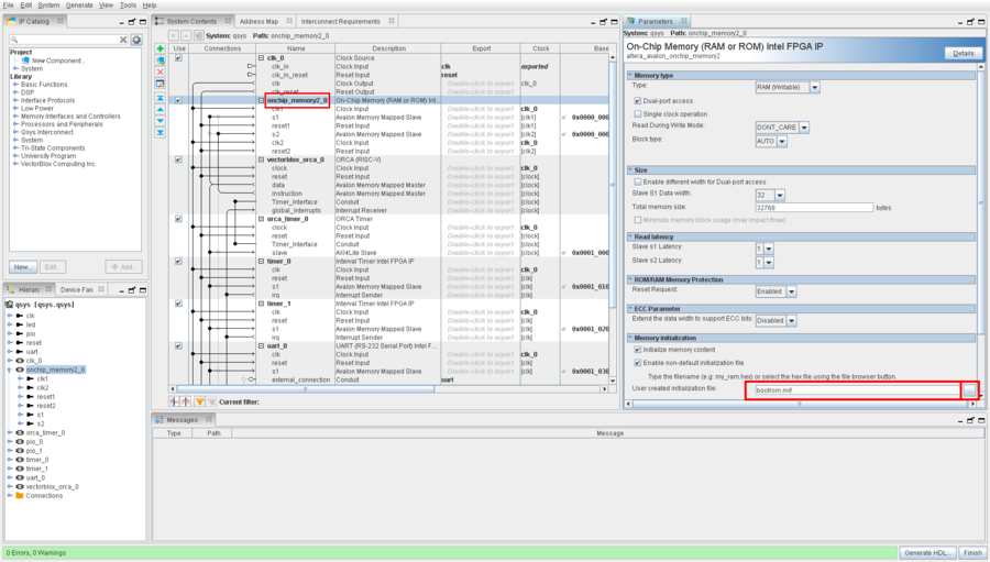 Setting the memory initialization in Qsys Platform Designer